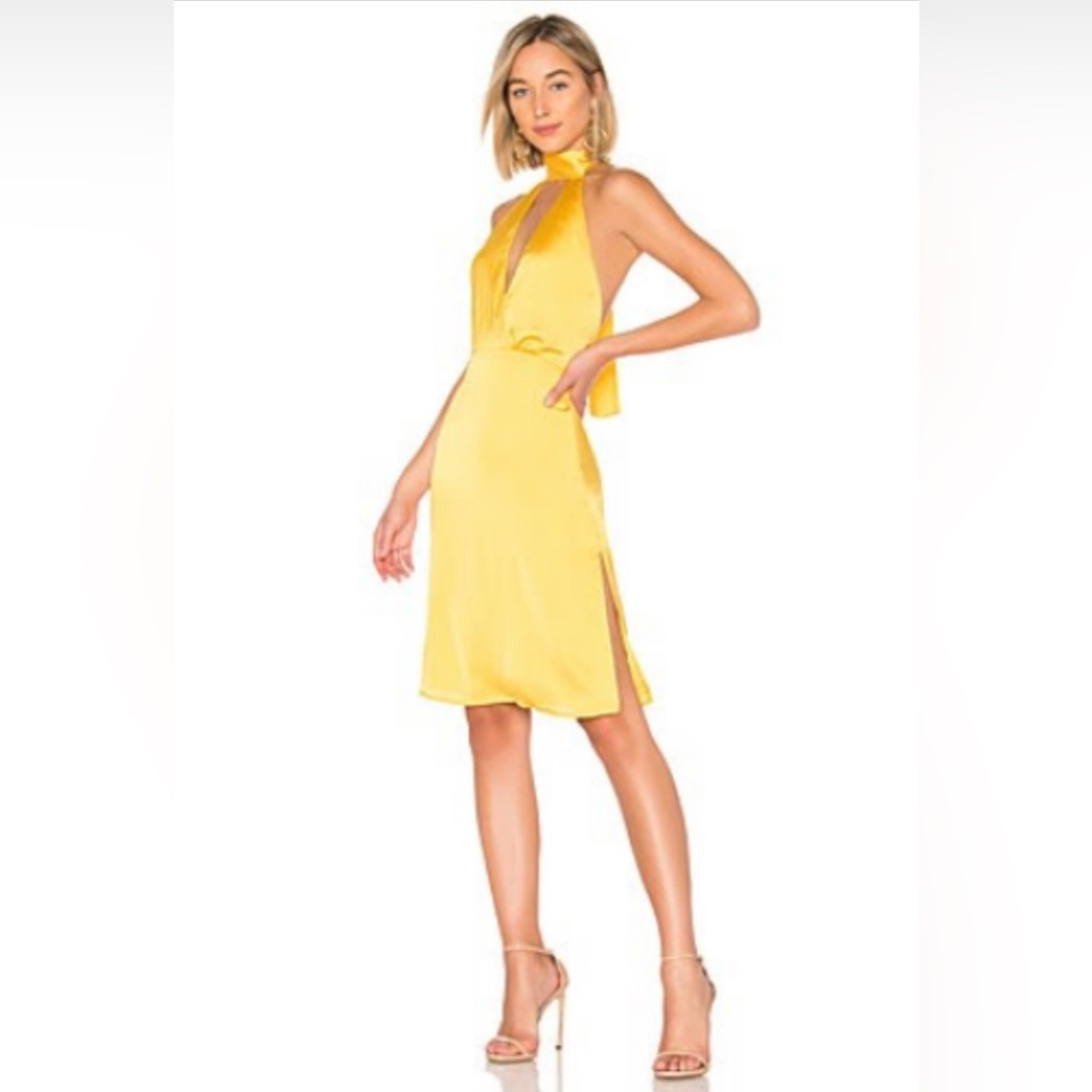 LPA HALTER TIE DRESS IN MUSTARD YELLOW